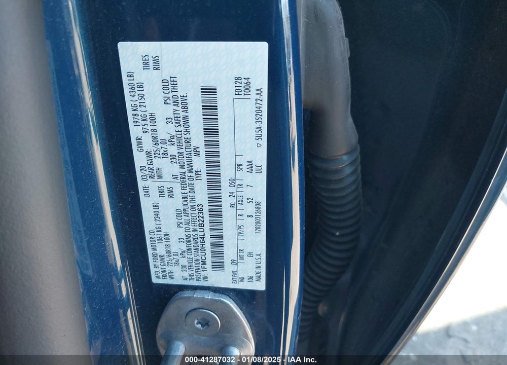 2020 FORD ESCAPE SEL VIN: 1FMCU0H64LUB22363