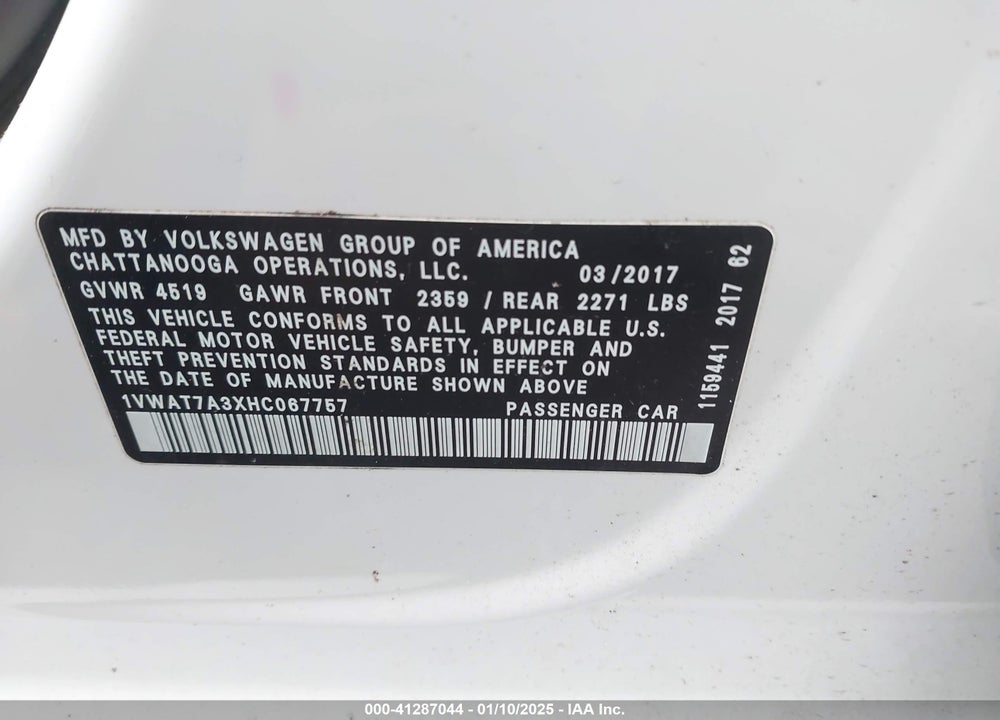 2017 VOLKSWAGEN PASSAT 1.8T S VIN: 1VWAT7A3XHC067757