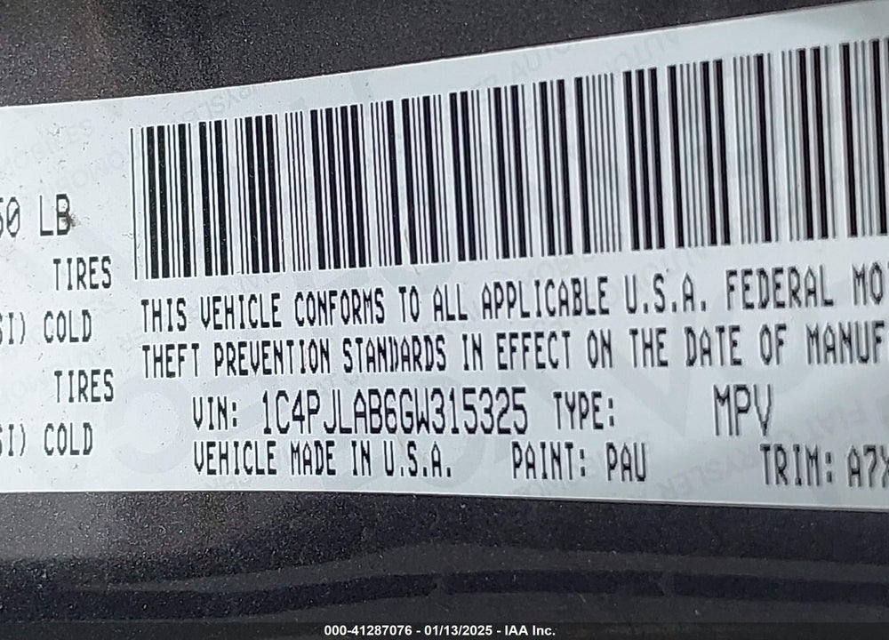 2016 JEEP CHEROKEE ALTITUDE VIN: 1C4PJLAB6GW315325