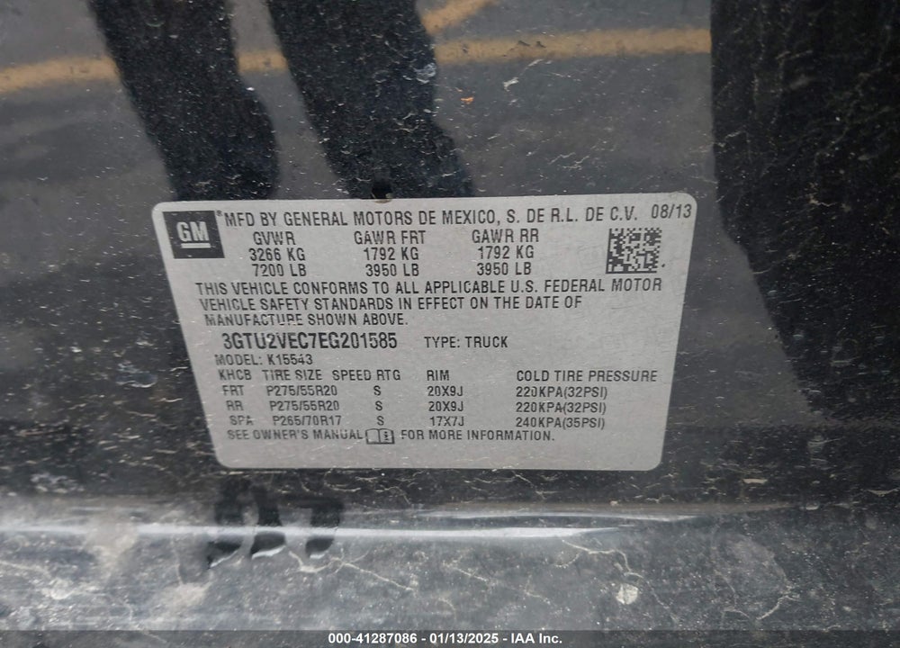 2014 GMC SIERRA 1500 SLT VIN: 3GTU2VEC7EG201585