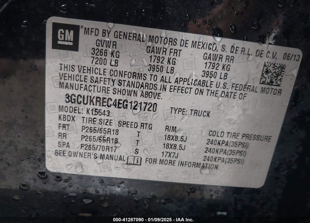 2014 CHEVROLET SILVERADO 1500 VIN: 3GCUKREC4EG121720