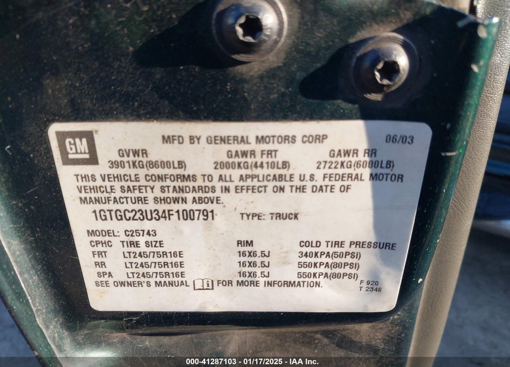 2004 GMC SIERRA 2500 SLE VIN: 1GTGC23U34F100791