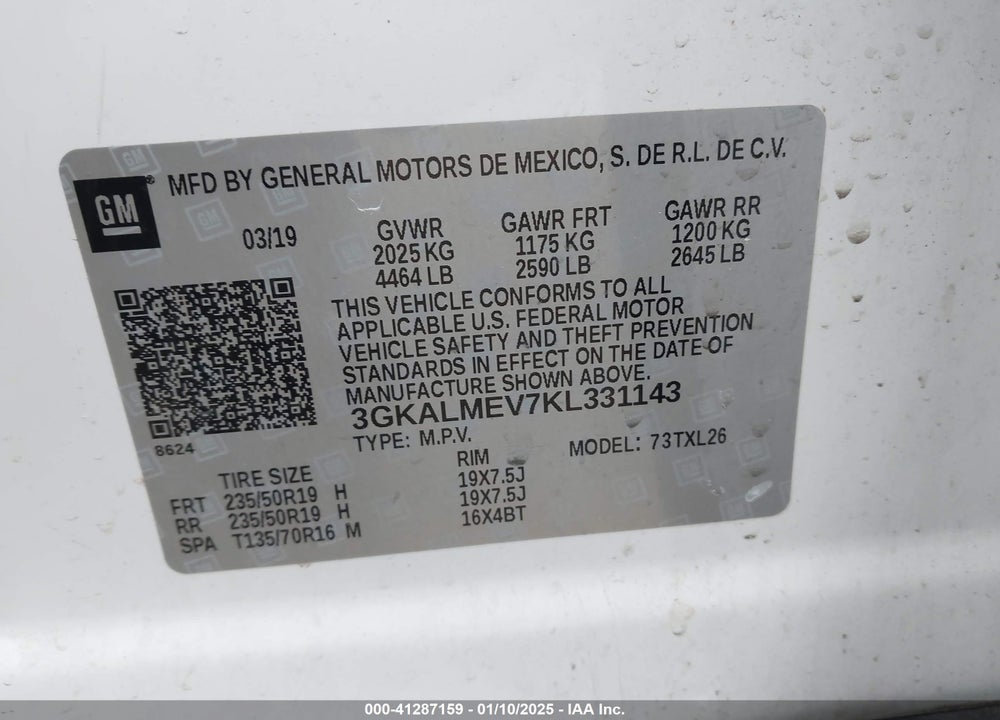 2019 GMC TERRAIN SLE VIN: 3GKALMEV7KL331143