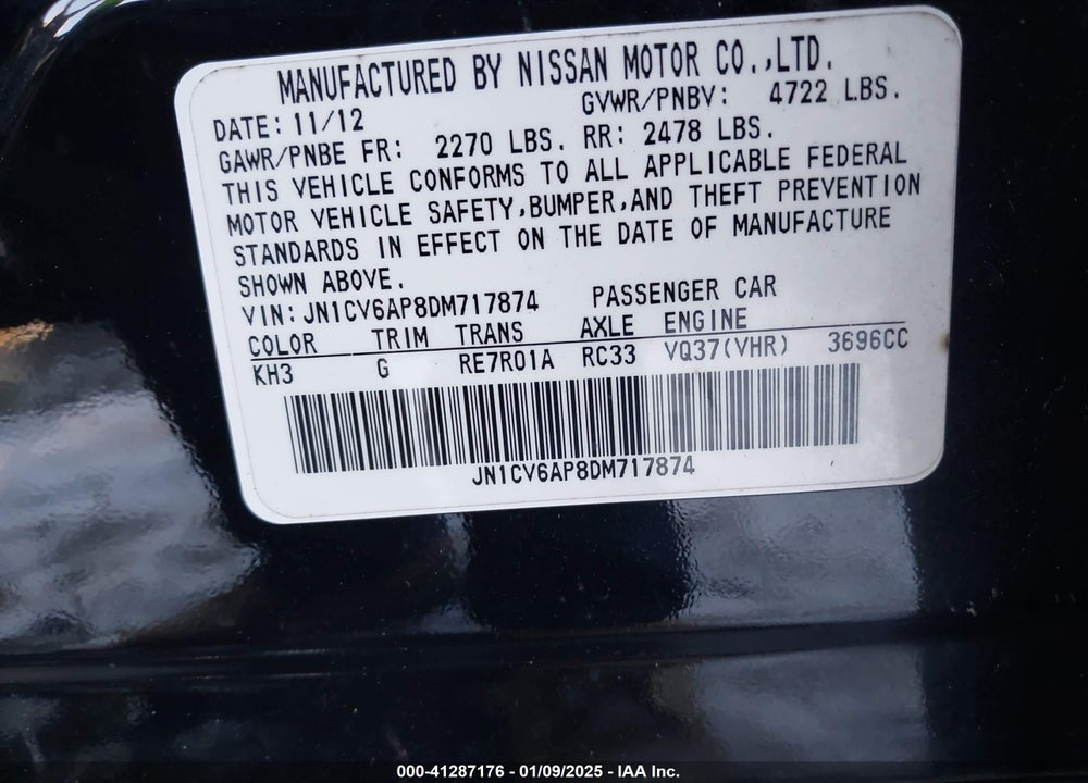 2013 INFINITI G37 JOURNEY VIN: JN1CV6AP8DM717874