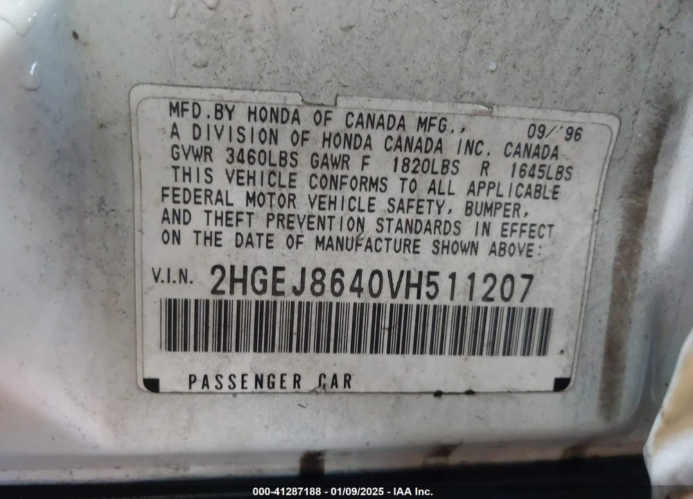 1997 HONDA CIVIC EX VIN: 2HGEJ8640VH511207