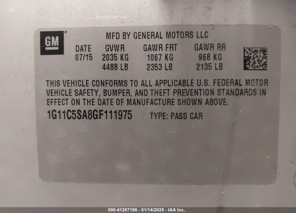 2016 CHEVROLET MALIBU LIMITED VIN: 1G11C5SA8GF111975