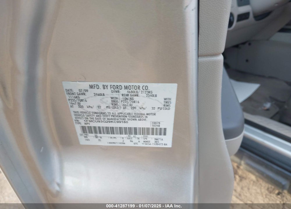 2009 FORD ESCAPE XLT VIN: 1FMCU93G29KC99180