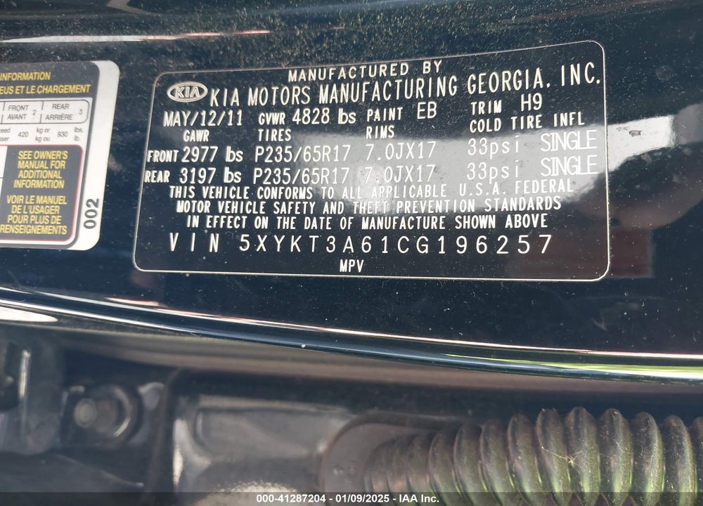 2012 KIA SORENTO LX VIN: 5XYKT3A61CG196257