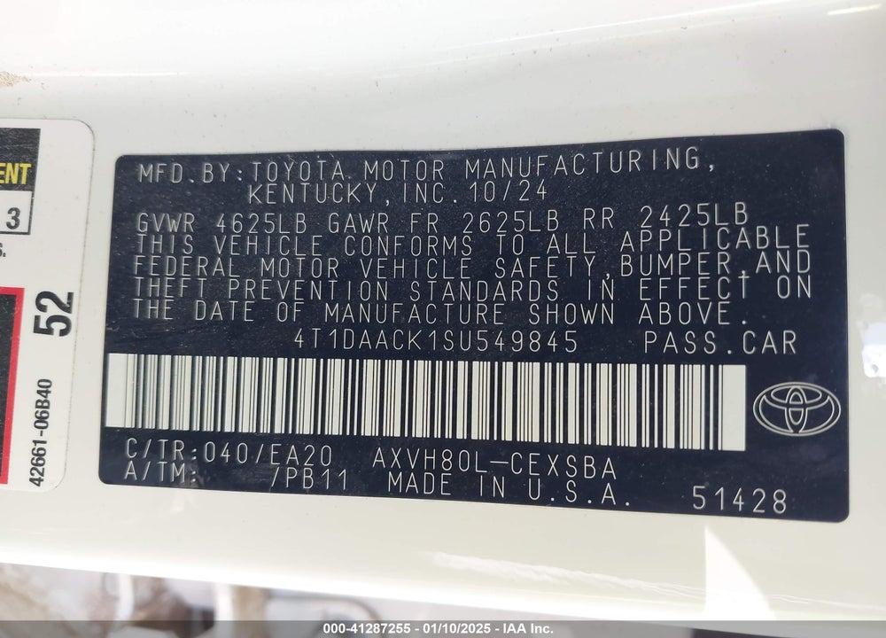 2025 TOYOTA CAMRY SE VIN: 4T1DAACK1SU549845