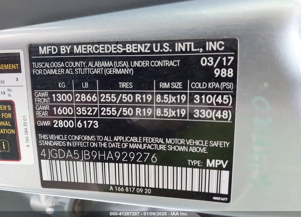 2017 MERCEDES-BENZ GLE 350 VIN: 4JGDA5JB9HA929276