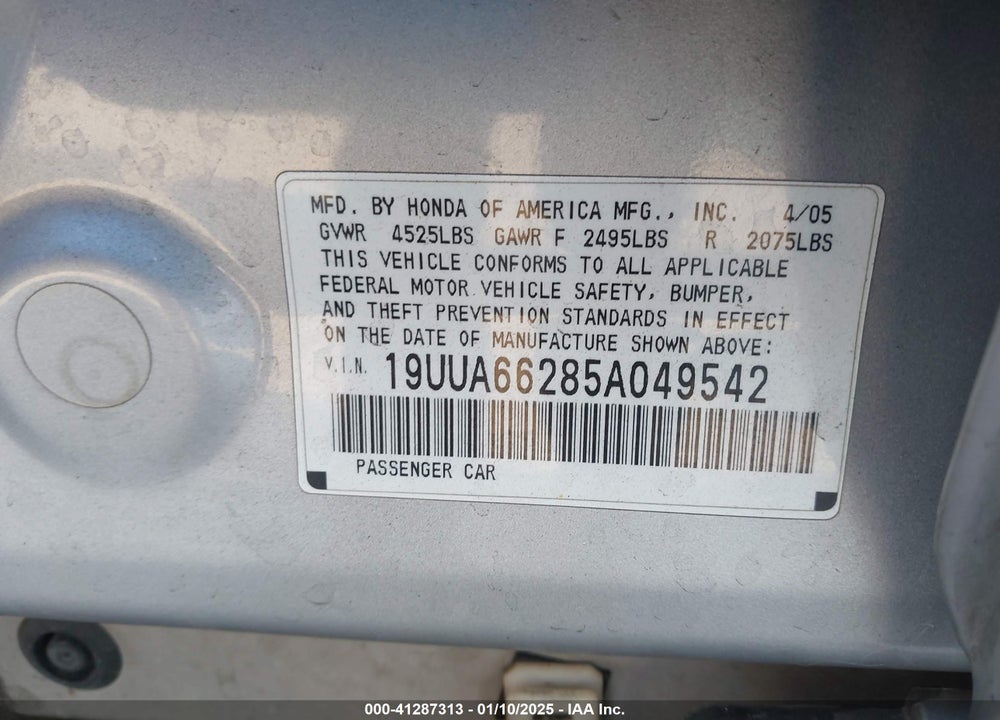 2005 ACURA TL VIN: 19UUA66285A049542