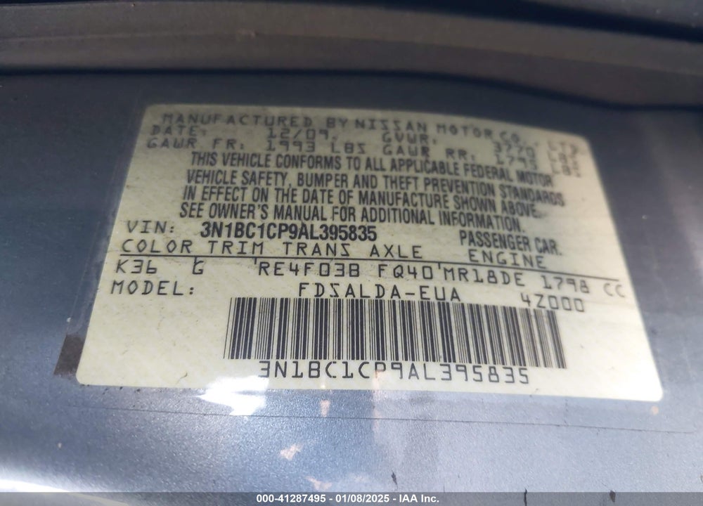 2010 NISSAN VERSA 1.8S VIN: 3N1BC1CP9AL395835