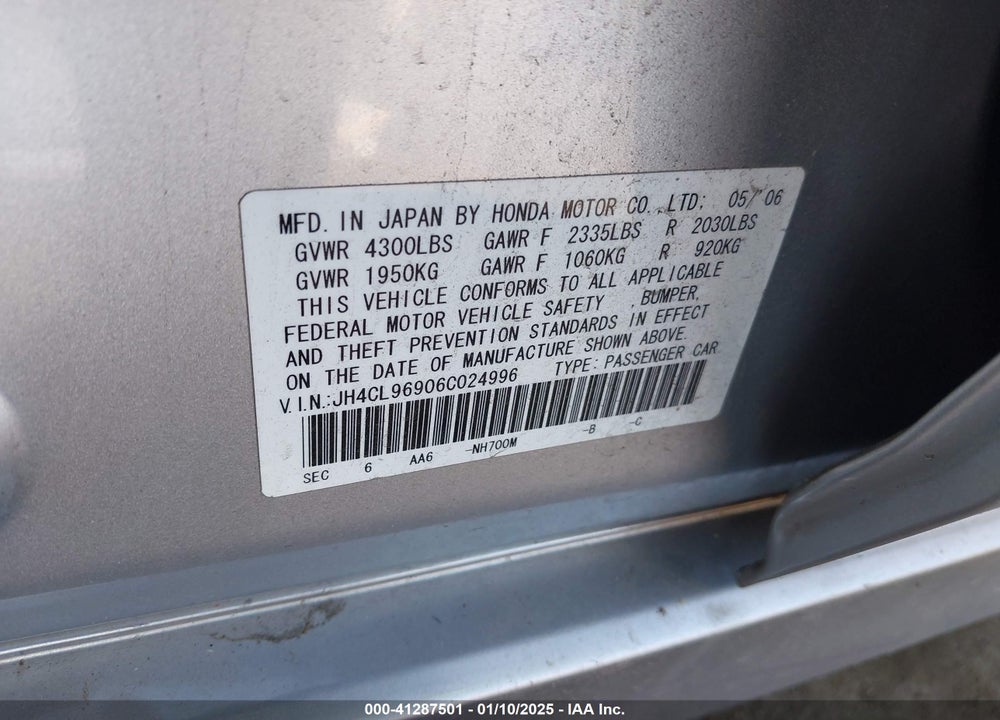 2006 ACURA TSX VIN: JH4CL96906C024996