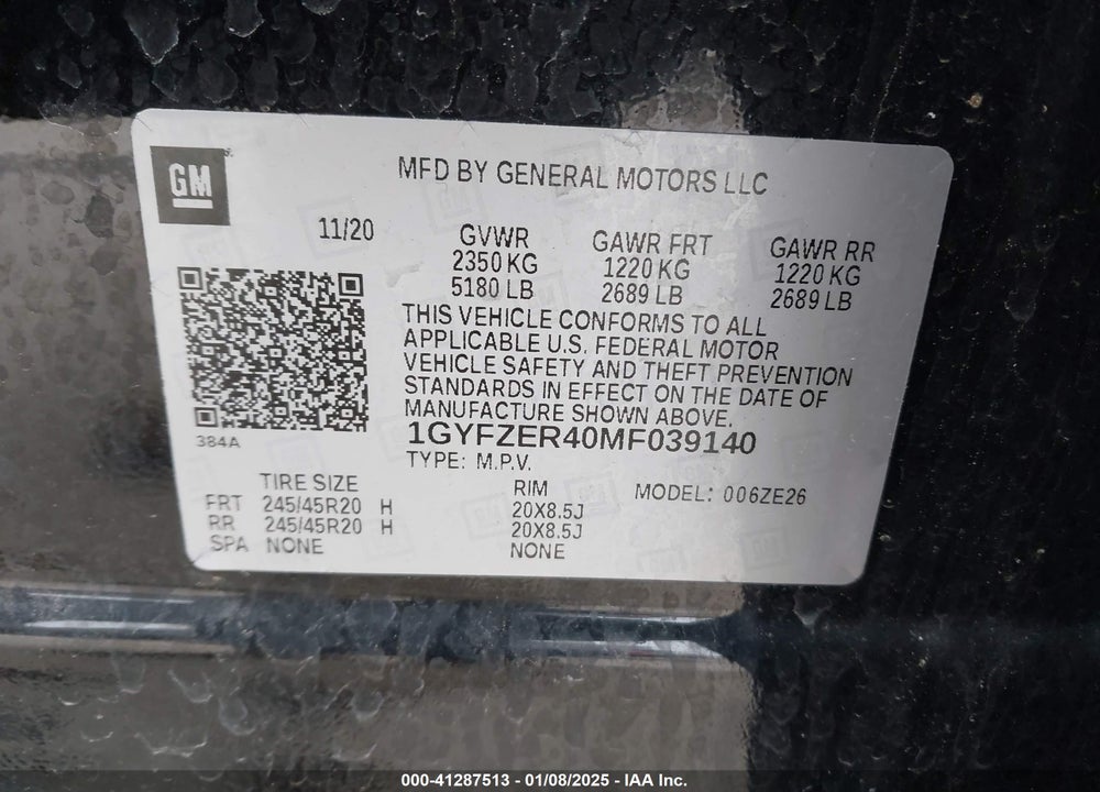 2021 CADILLAC XT4 FWD SPORT VIN: 1GYFZER40MF039140