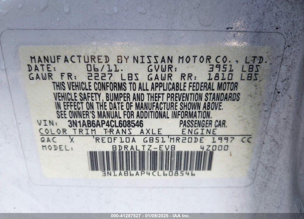 2012 NISSAN SENTRA 2.0 SR VIN: 3N1AB6AP4CL608546