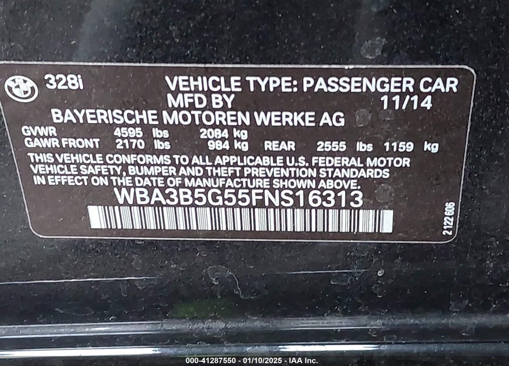 2015 BMW 328 VIN: WBA3B5G55FNS16313
