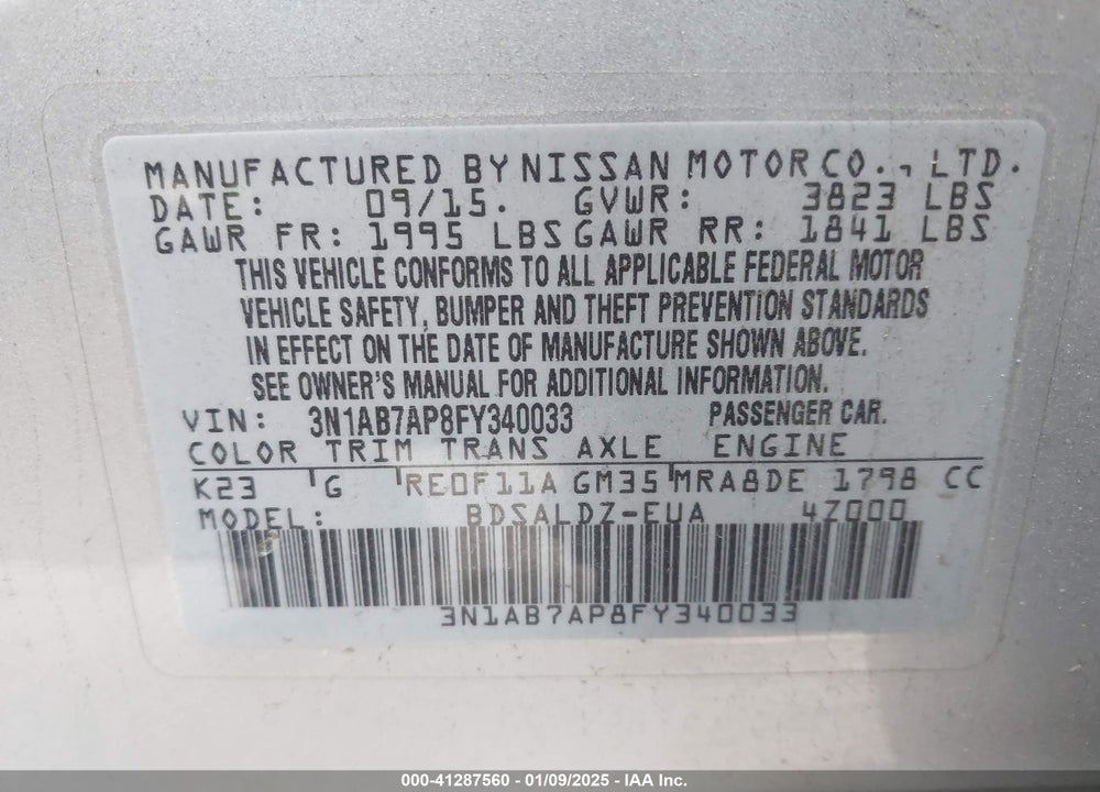 2015 NISSAN SENTRA VIN: 3N1AB7AP8FY340033