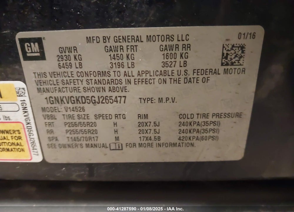 2016 CHEVROLET TRAVERSE 1LT VIN: 1GNKVGKD5GJ265477