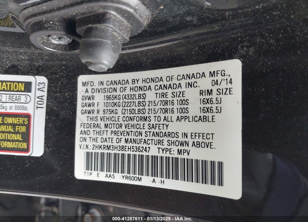 2014 HONDA CR-V LX VIN: 2HKRM3H38EH536247