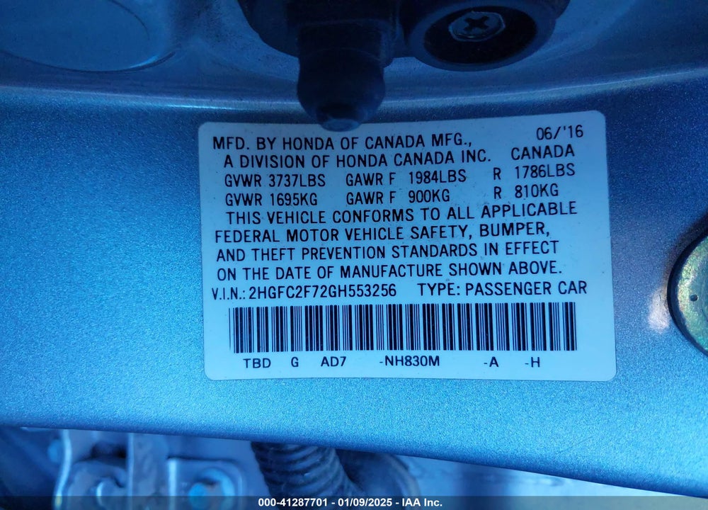 2016 HONDA CIVIC EX VIN: 2HGFC2F72GH553256