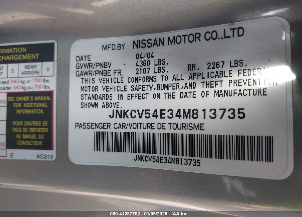 2004 INFINITI G35 VIN: JNKCV54E34M813735