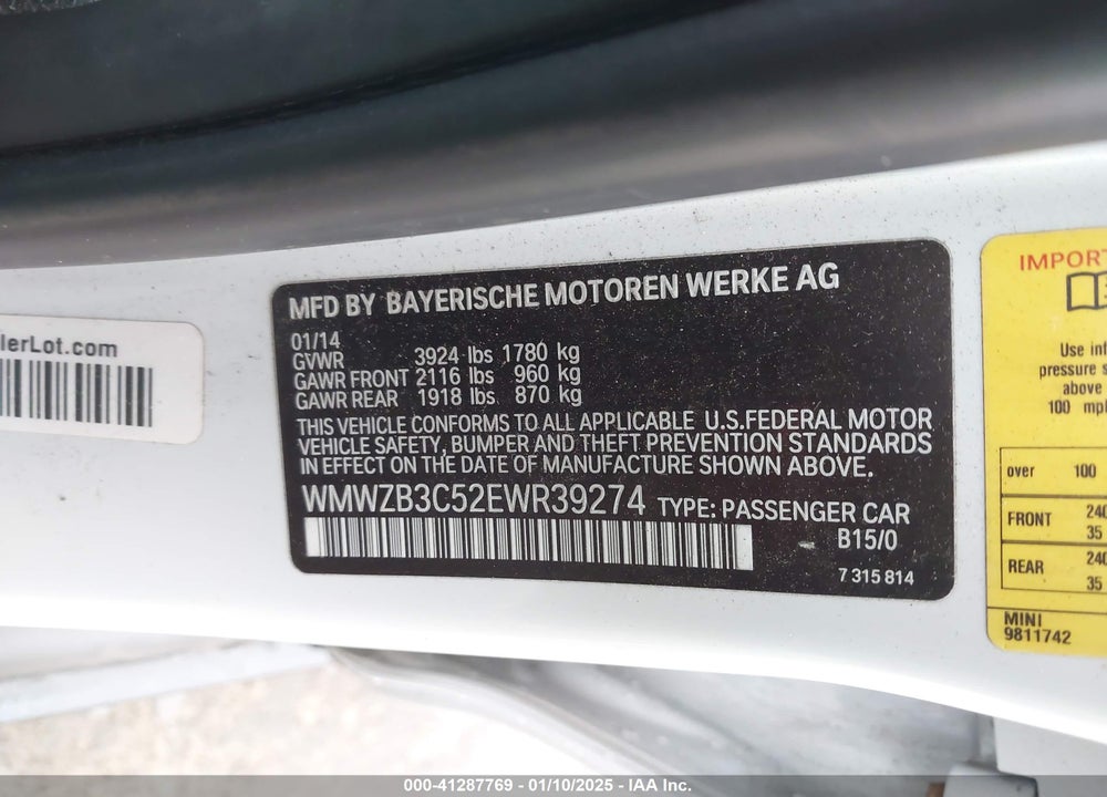 2014 MINI COUNTRYMAN COOPER VIN: WMWZB3C52EWR39274