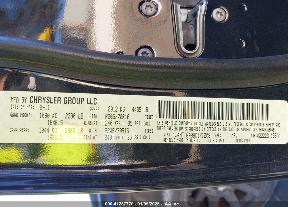 2011 JEEP PATRIOT SPORT VIN: 1J4NT1GA0BD171208