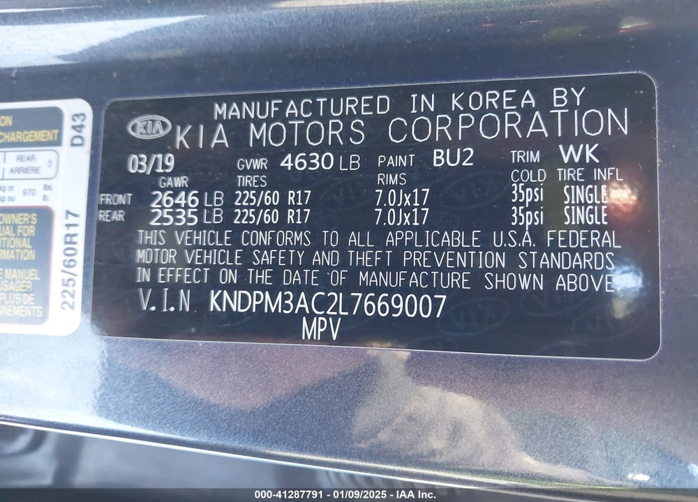 2020 KIA SPORTAGE LX VIN: KNDPM3AC2L7669007