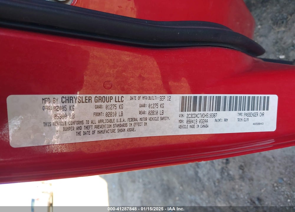 2013 DODGE CHARGER VIN: 2C3CDXCT0DH518387