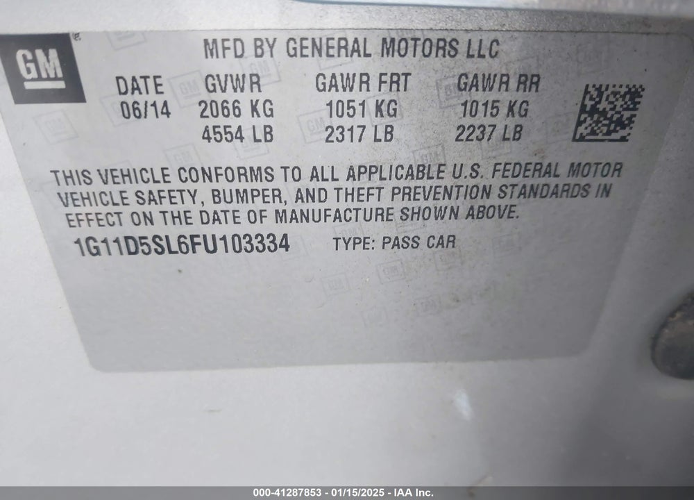 2015 CHEVROLET MALIBU VIN: 1G11D5SL6FU103334
