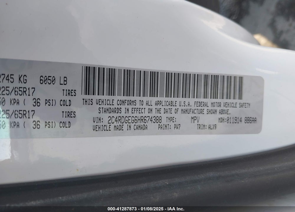 2017 DODGE GRAND CARAVAN GT VIN: 2C4RDGEG6HR674388
