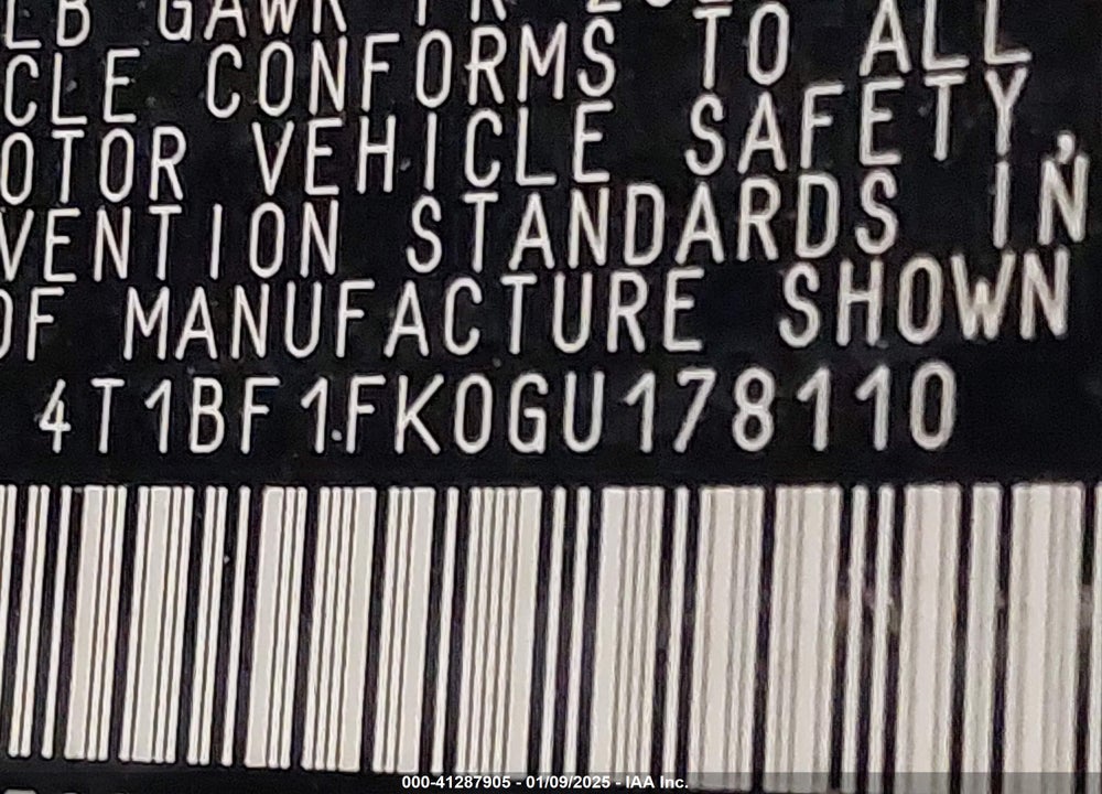 2016 TOYOTA CAMRY VIN: 4T1BF1FK0GU178110