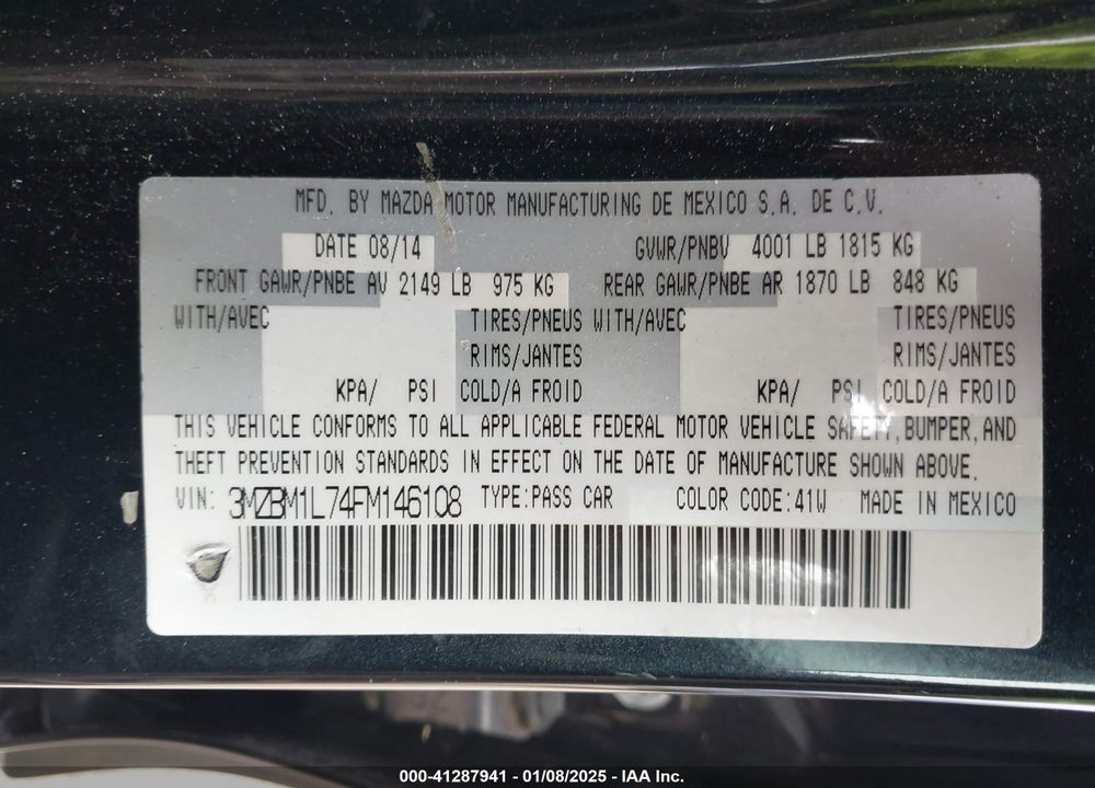 2015 MAZDA MAZDA3 VIN: 3MZBM1L74FM146108