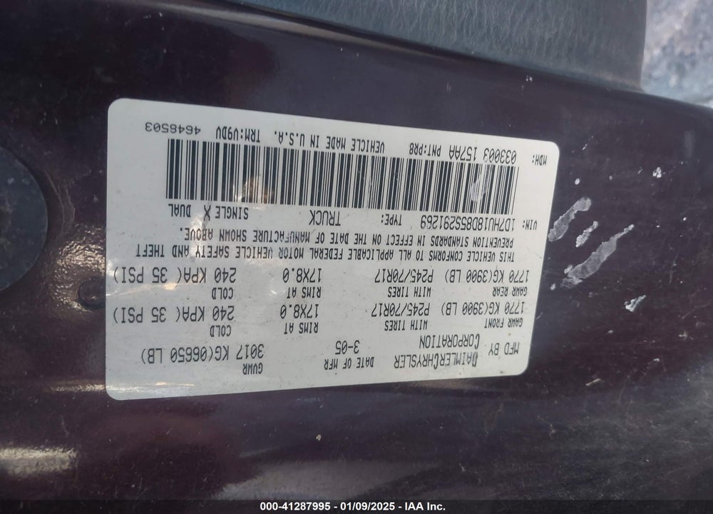 2005 DODGE RAM 1500 SLT/LARAMIE VIN: 1D7HU18D85S291269