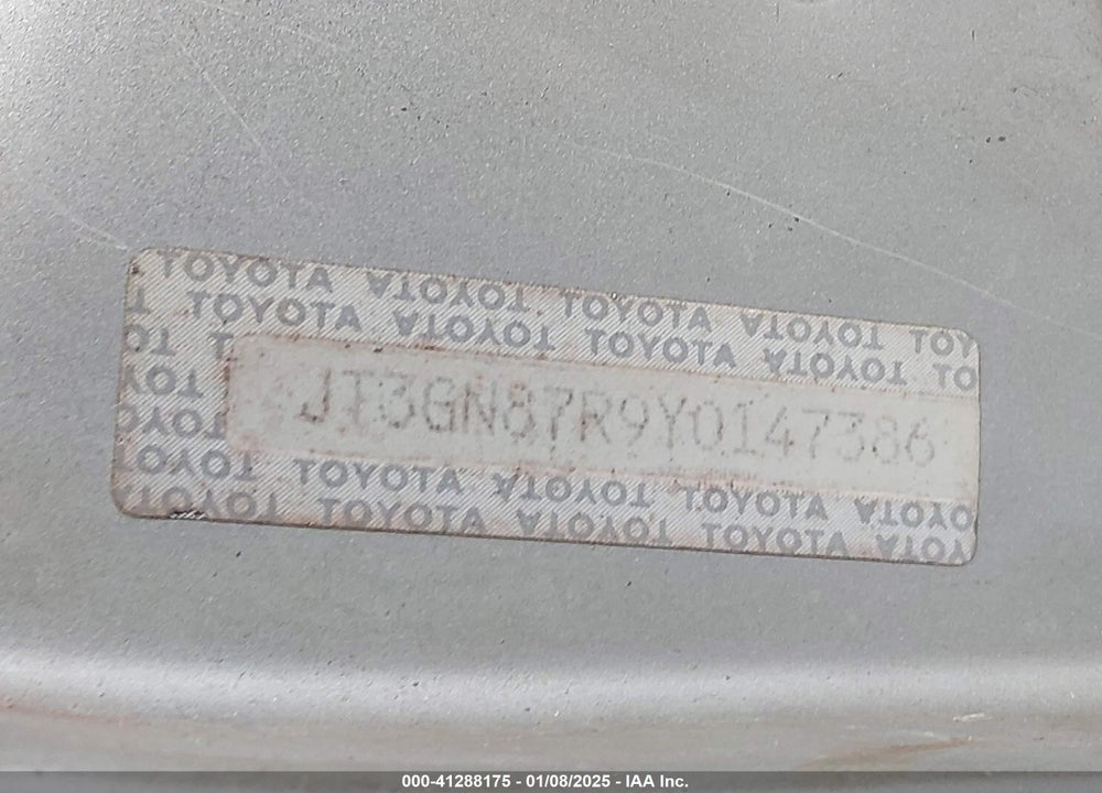 2000 TOYOTA 4RUNNER LIMITED V6 VIN: JT3GN87R9Y0147386