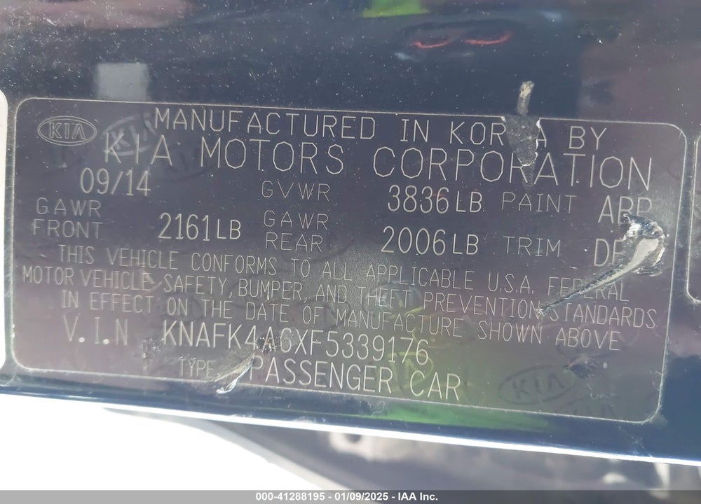 2015 KIA FORTE LX VIN: KNAFK4A6XF5339176