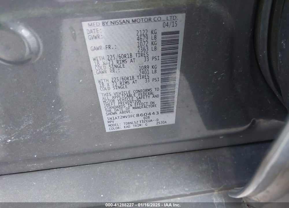 2015 NISSAN ROGUE SL VIN: 5N1AT2MV3FC860443