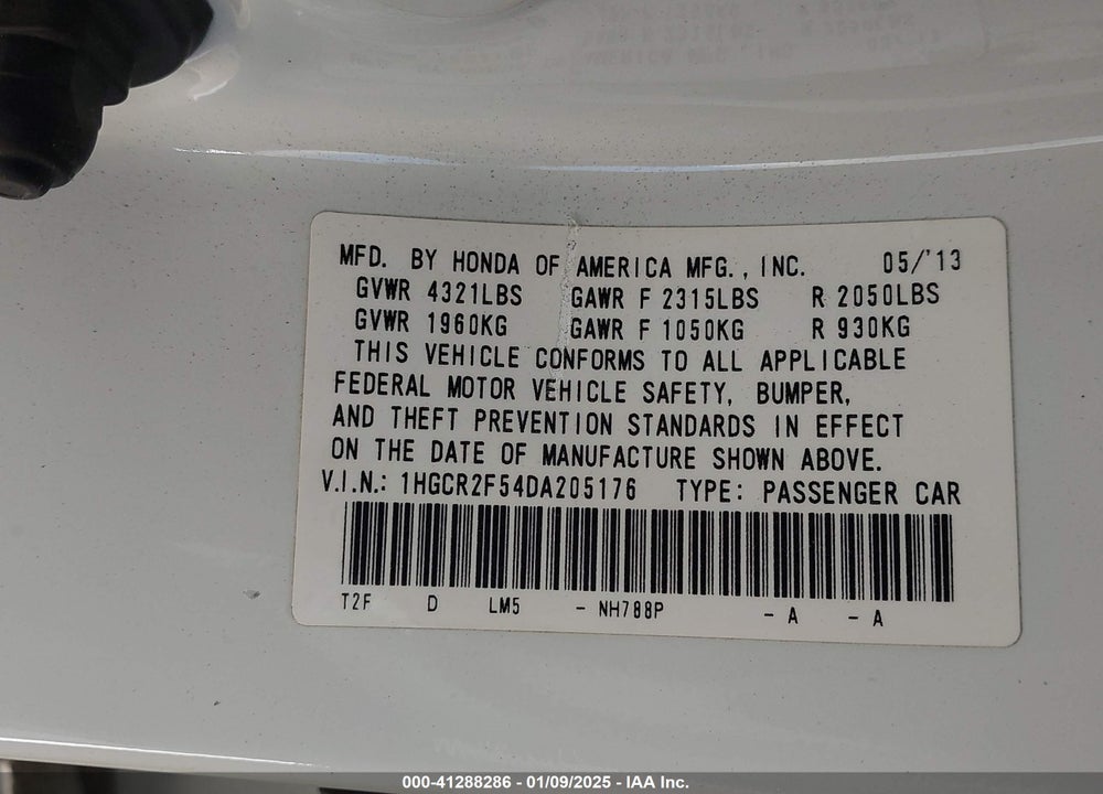 2013 HONDA ACCORD SPORT VIN: 1HGCR2F54DA205176