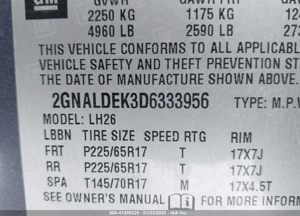 2013 CHEVROLET EQUINOX 1LT VIN: 2GNALDEK3D6333956