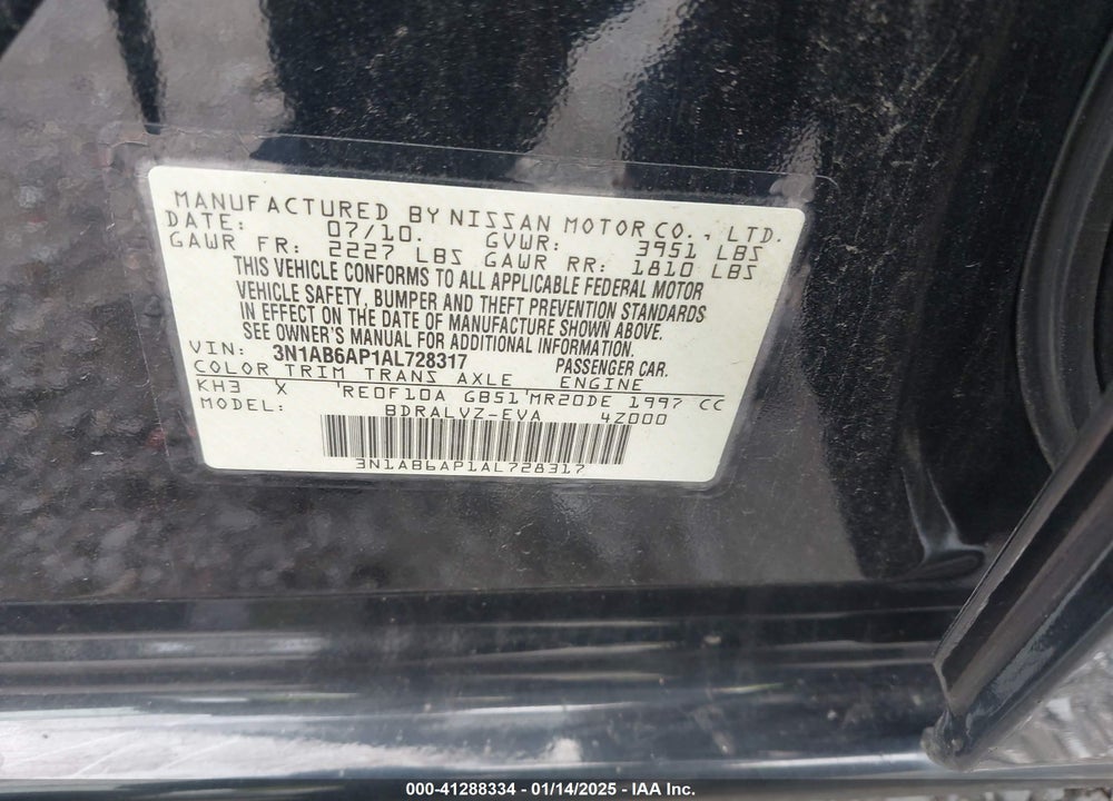 2010 NISSAN SENTRA 2.0SL VIN: 3N1AB6AP1AL728317