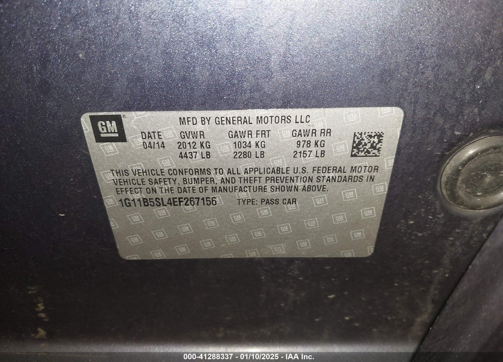 2014 CHEVROLET MALIBU 1LS VIN: 1G11B5SL4EF267156