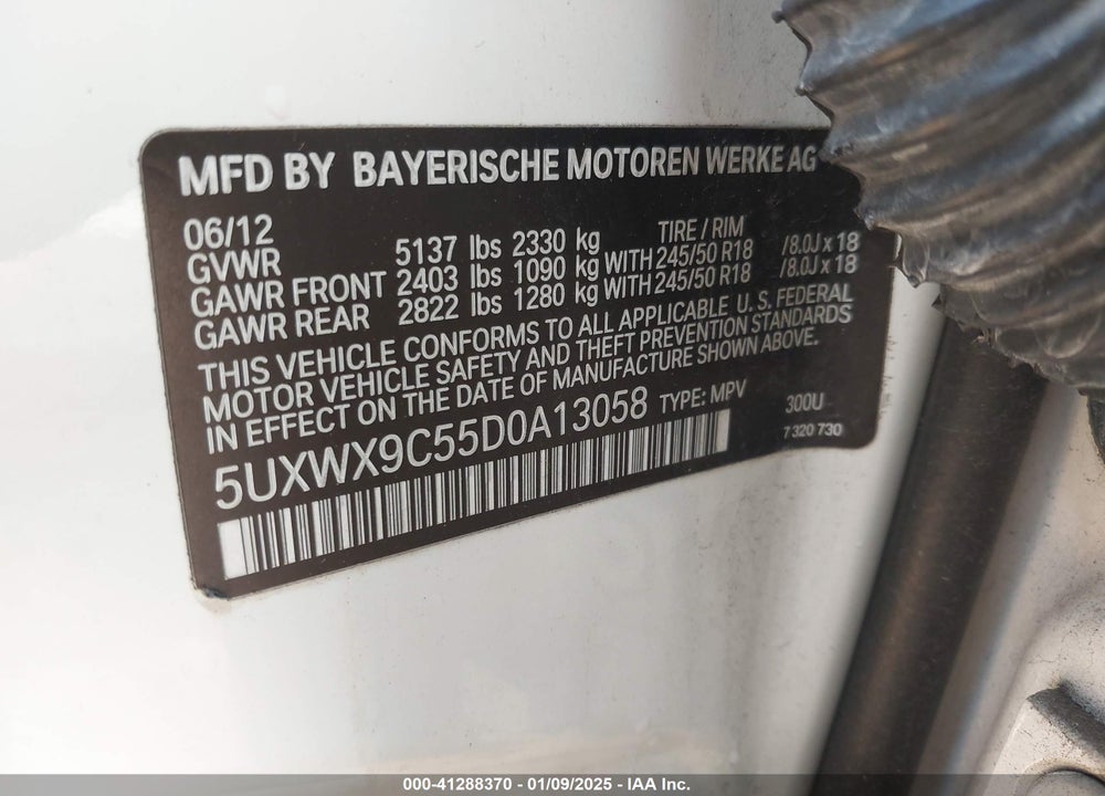 2013 BMW X3 XDRIVE28I VIN: 5UXWX9C55D0A13058