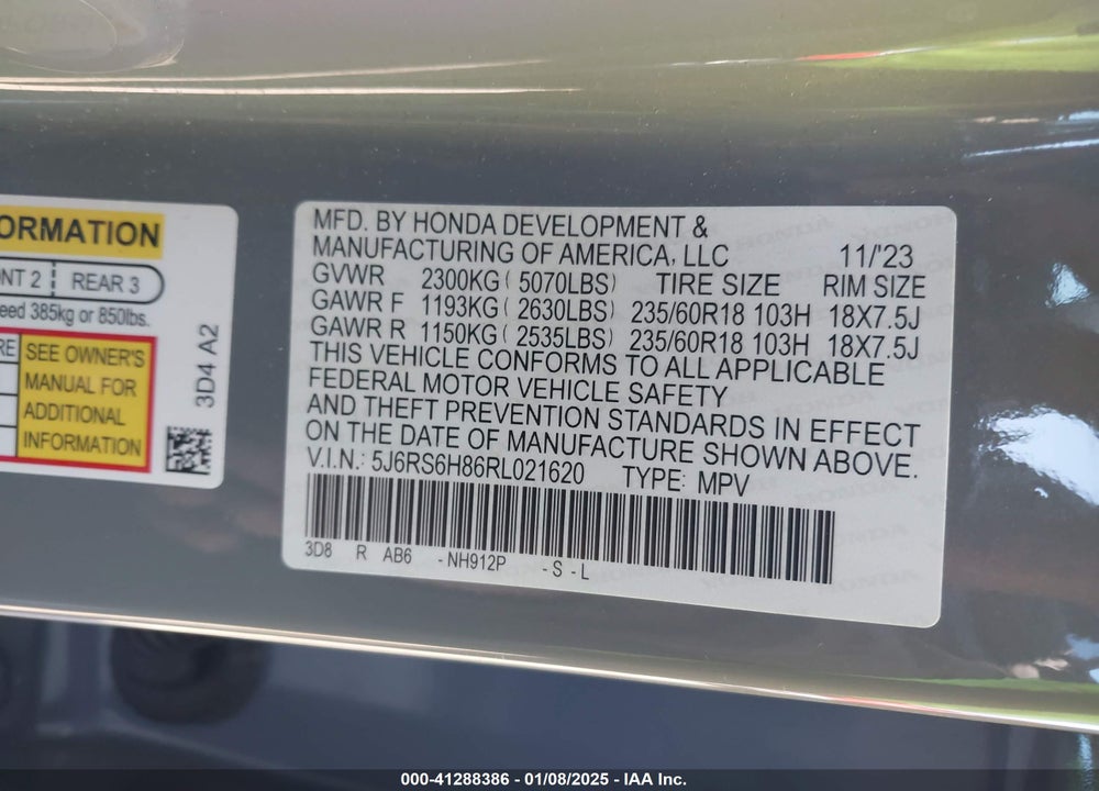 2024 HONDA CR-V HYBRID SPORT-L VIN: 5J6RS6H86RL021620