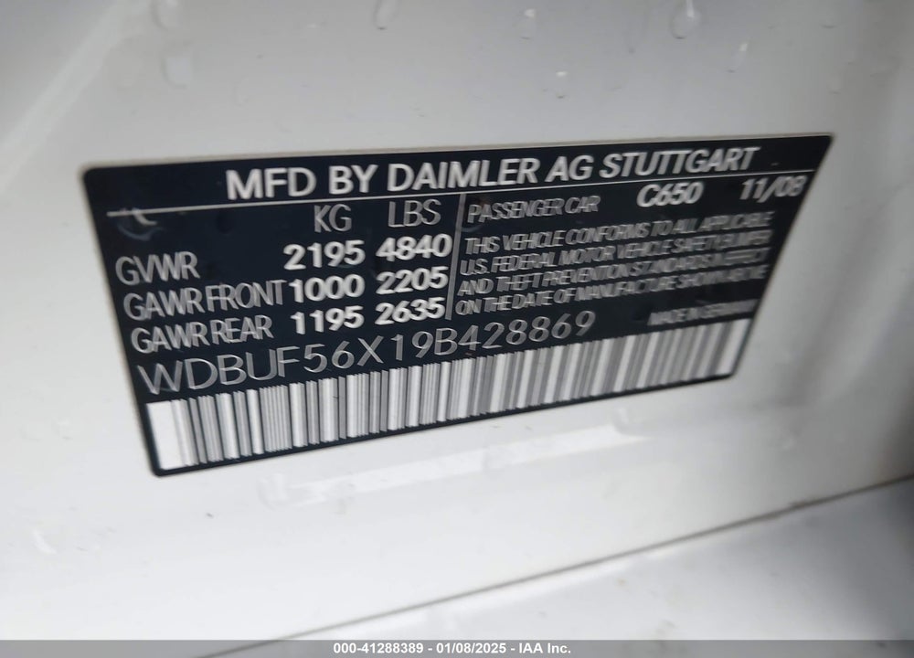 2009 MERCEDES-BENZ E 350 VIN: WDBUF56X19B428869