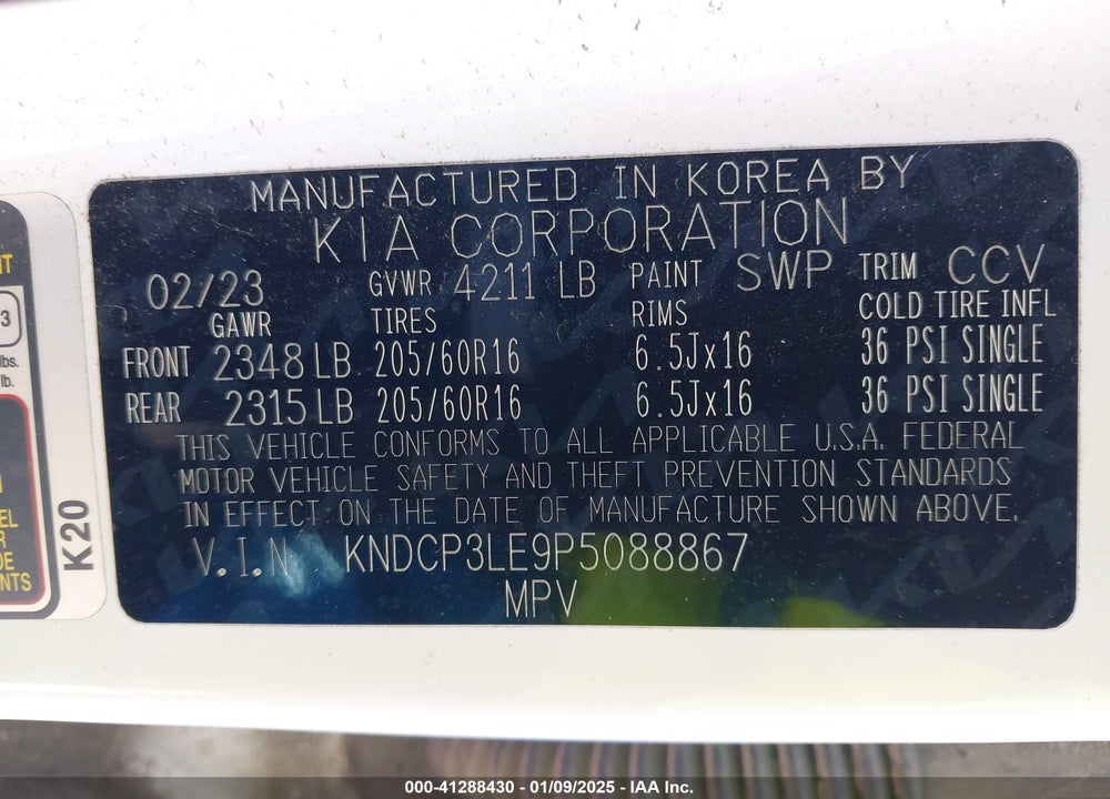 2023 KIA NIRO LX VIN: KNDCP3LE9P5088867