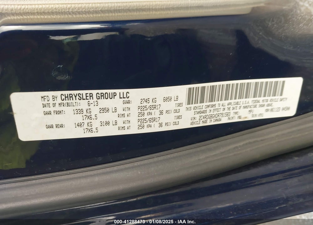 2013 DODGE GRAND CARAVAN VIN: 2C4RDGBGXDR791583