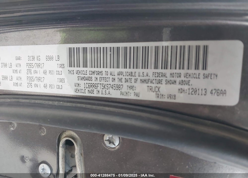 2019 RAM 1500 CLASSIC VIN: 1C6RR6FT5KS745987
