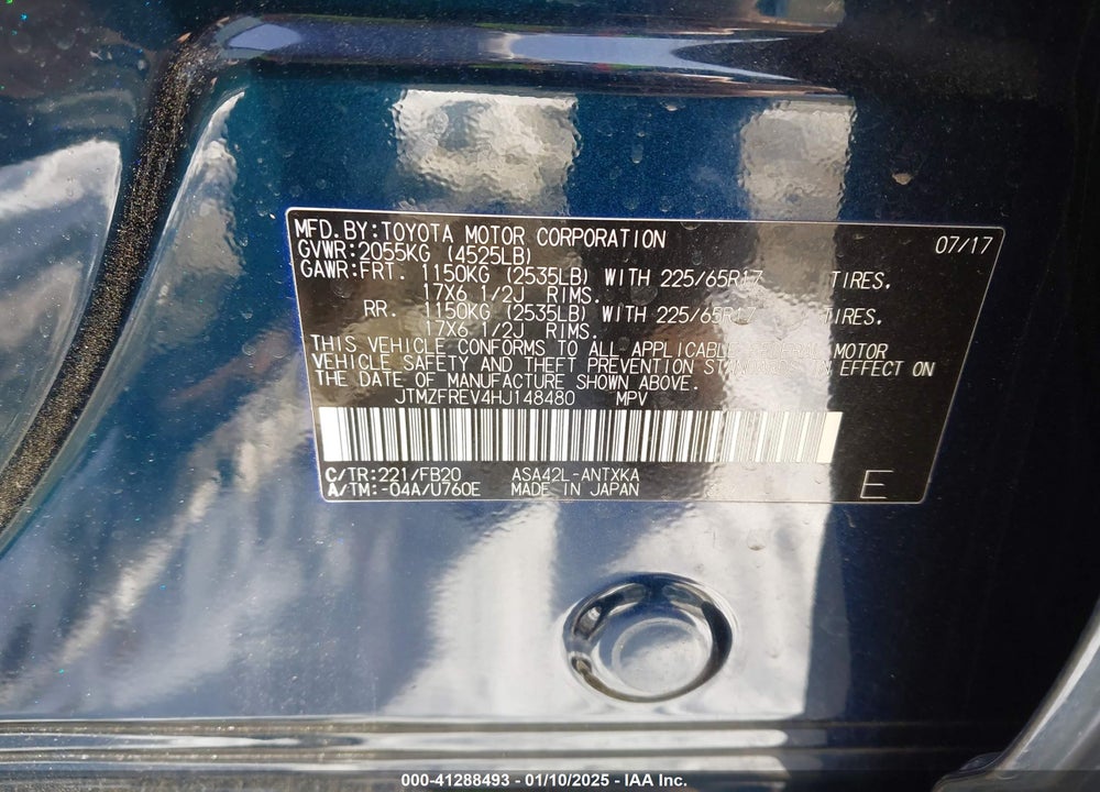 2017 TOYOTA RAV4 LE VIN: JTMZFREV4HJ148480