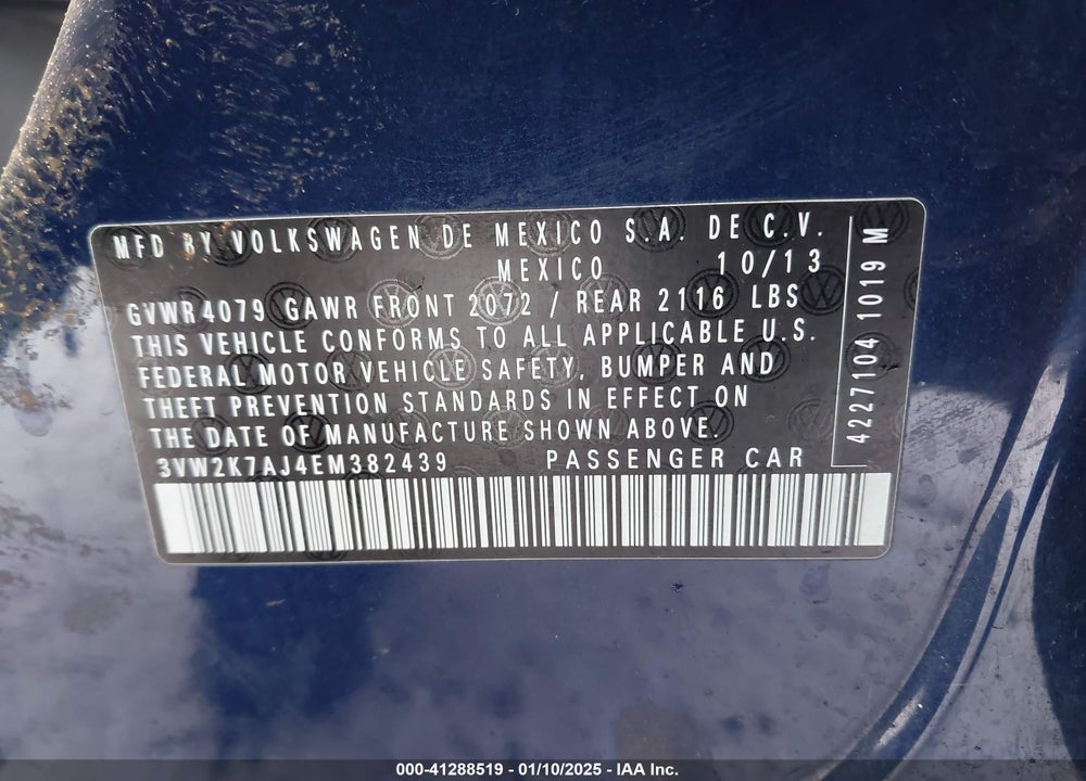 2014 VOLKSWAGEN JETTA VIN: 3VW2K7AJ4EM382439