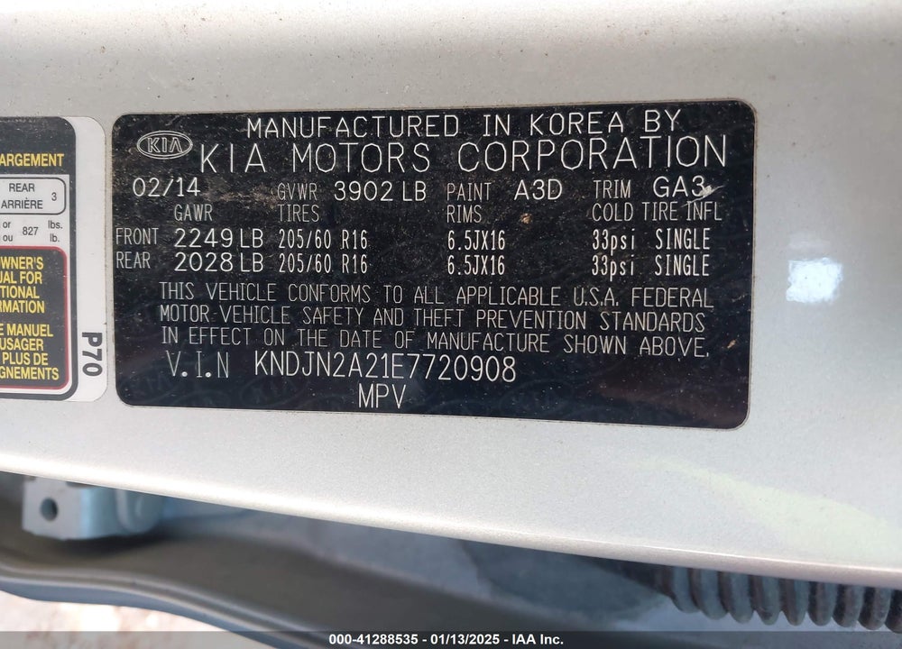 2014 KIA SOUL VIN: KNDJN2A21E7720908